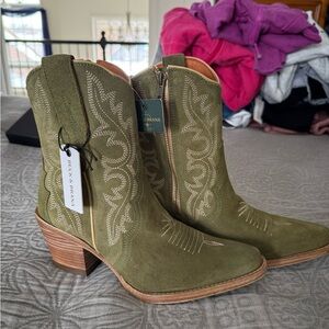 Beck & Hersey Olive Embroidered Ankle Boots